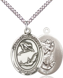 [7513SS/24SS] Sterling Silver Saint Christopher Gymnastics Pendant on a 24 inch Sterling Silver Heavy Curb chain