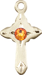 [2525GF-STN11] 14kt Gold Filled Cross Medal with a 3mm Topaz Swarovski stone