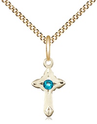 [2525GF-STN12/18G] 14kt Gold Filled Cross Pendant with a 3mm Zircon Swarovski stone on a 18 inch Gold Plate Light Curb chain