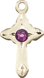 [2525GF-STN2] 14kt Gold Filled Cross Medal with a 3mm Amethyst Swarovski stone