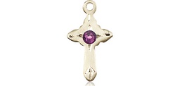 [2525GF-STN2] 14kt Gold Filled Cross Medal with a 3mm Amethyst Swarovski stone