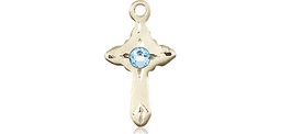 [2525GF-STN3] 14kt Gold Filled Cross Medal with a 3mm Aqua Swarovski stone