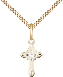 [2525GF-STN4/18G] 14kt Gold Filled Cross Pendant with a 3mm Crystal Swarovski stone on a 18 inch Gold Plate Light Curb chain