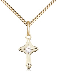 [2525GF-STN4/18G] 14kt Gold Filled Cross Pendant with a 3mm Crystal Swarovski stone on a 18 inch Gold Plate Light Curb chain