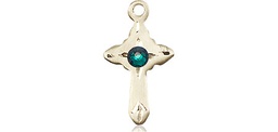 [2525GF-STN5] 14kt Gold Filled Cross Medal with a 3mm Emerald Swarovski stone