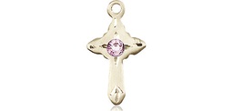 [2525GF-STN6] 14kt Gold Filled Cross Medal with a 3mm Light Amethyst Swarovski stone