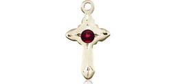 [2525KT-STN1] 14kt Gold Cross Medal with a 3mm Garnet Swarovski stone