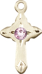 [2525KT-STN6] 14kt Gold Cross Medal with a 3mm Light Amethyst Swarovski stone