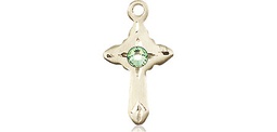 [2525KT-STN8] 14kt Gold Cross Medal with a 3mm Peridot Swarovski stone