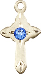[2525KT-STN9] 14kt Gold Cross Medal with a 3mm Sapphire Swarovski stone
