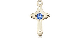 [2525KT-STN9] 14kt Gold Cross Medal with a 3mm Sapphire Swarovski stone