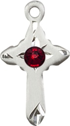 [2525SS-STN1] Sterling Silver Cross Medal with a 3mm Garnet Swarovski stone