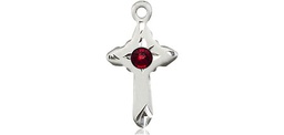 [2525SS-STN1] Sterling Silver Cross Medal with a 3mm Garnet Swarovski stone