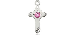 [2525SS-STN10] Sterling Silver Cross Medal with a 3mm Rose Swarovski stone