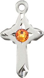 [2525SS-STN11] Sterling Silver Cross Medal with a 3mm Topaz Swarovski stone