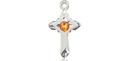 [2525SS-STN11] Sterling Silver Cross Medal with a 3mm Topaz Swarovski stone