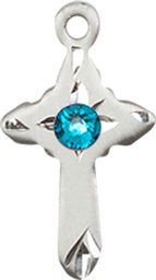 [2525SS-STN12] Sterling Silver Cross Medal with a 3mm Zircon Swarovski stone