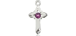 [2525SS-STN2] Sterling Silver Cross Medal with a 3mm Amethyst Swarovski stone