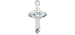 [2525SS-STN3] Sterling Silver Cross Medal with a 3mm Aqua Swarovski stone