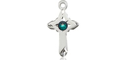 [2525SS-STN5] Sterling Silver Cross Medal with a 3mm Emerald Swarovski stone
