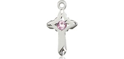 [2525SS-STN6] Sterling Silver Cross Medal with a 3mm Light Amethyst Swarovski stone