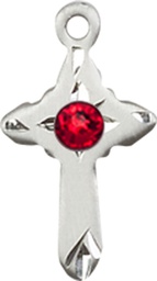 [2525SS-STN7] Sterling Silver Cross Medal with a 3mm Ruby Swarovski stone