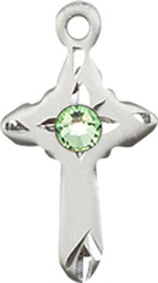 [2525SS-STN8] Sterling Silver Cross Medal with a 3mm Peridot Swarovski stone