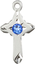 [2525SS-STN9] Sterling Silver Cross Medal with a 3mm Sapphire Swarovski stone