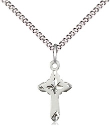 [2525SS/18S] Sterling Silver Cross Pendant on a 18 inch Light Rhodium Light Curb chain