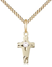 [2527GF-STN4/18G] 14kt Gold Filled Cross Pendant with a 3mm Crystal Swarovski stone on a 18 inch Gold Plate Light Curb chain