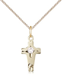 [2527GF-STN4/18GF] 14kt Gold Filled Cross Pendant with a 3mm Crystal Swarovski stone on a 18 inch Gold Filled Light Curb chain