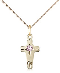 [2527GF-STN6/18GF] 14kt Gold Filled Cross Pendant with a 3mm Light Amethyst Swarovski stone on a 18 inch Gold Filled Light Curb chain