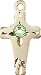 [2527GF-STN8] 14kt Gold Filled Cross Medal with a 3mm Peridot Swarovski stone