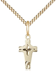 [2527GF/18G] 14kt Gold Filled Cross Pendant on a 18 inch Gold Plate Light Curb chain