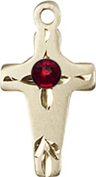 [2527KT-STN1] 14kt Gold Cross Medal with a 3mm Garnet Swarovski stone