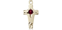 [2527KT-STN1] 14kt Gold Cross Medal with a 3mm Garnet Swarovski stone