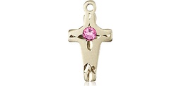 [2527KT-STN10] 14kt Gold Cross Medal with a 3mm Rose Swarovski stone