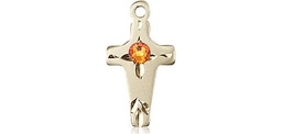 [2527KT-STN11] 14kt Gold Cross Medal with a 3mm Topaz Swarovski stone