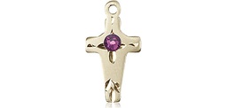 [2527KT-STN2] 14kt Gold Cross Medal with a 3mm Amethyst Swarovski stone