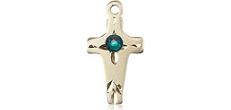 [2527KT-STN5] 14kt Gold Cross Medal with a 3mm Emerald Swarovski stone