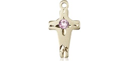 [2527KT-STN6] 14kt Gold Cross Medal with a 3mm Light Amethyst Swarovski stone