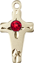 [2527KT-STN7] 14kt Gold Cross Medal with a 3mm Ruby Swarovski stone