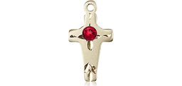 [2527KT-STN7] 14kt Gold Cross Medal with a 3mm Ruby Swarovski stone