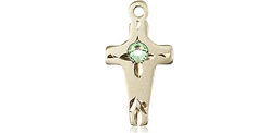 [2527KT-STN8] 14kt Gold Cross Medal with a 3mm Peridot Swarovski stone