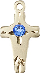 [2527KT-STN9] 14kt Gold Cross Medal with a 3mm Sapphire Swarovski stone