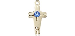 [2527KT-STN9] 14kt Gold Cross Medal with a 3mm Sapphire Swarovski stone