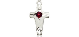 [2527SS-STN1] Sterling Silver Cross Medal with a 3mm Garnet Swarovski stone