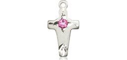 [2527SS-STN10] Sterling Silver Cross Medal with a 3mm Rose Swarovski stone