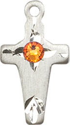 [2527SS-STN11] Sterling Silver Cross Medal with a 3mm Topaz Swarovski stone