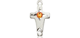 [2527SS-STN11] Sterling Silver Cross Medal with a 3mm Topaz Swarovski stone